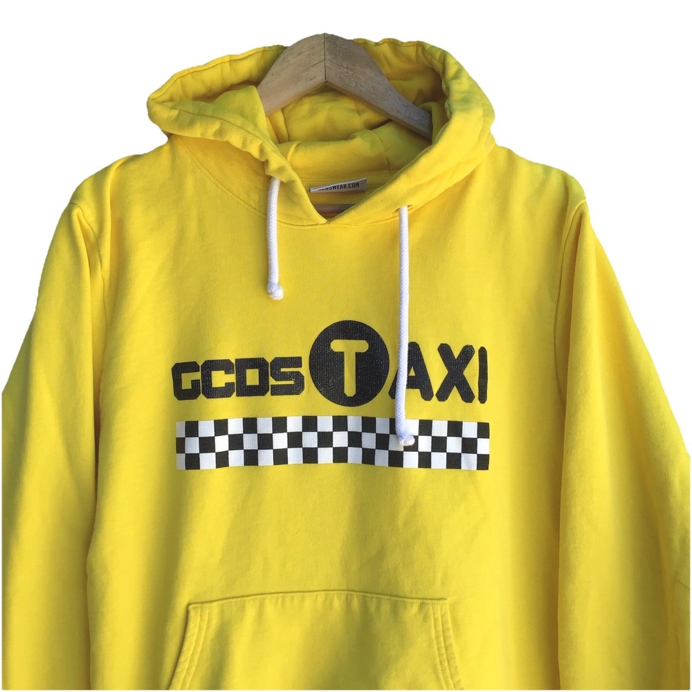 GCDS Taxi Hoodie Yellow Graphic Pullover Sweatshirt Made in Italy Men's L